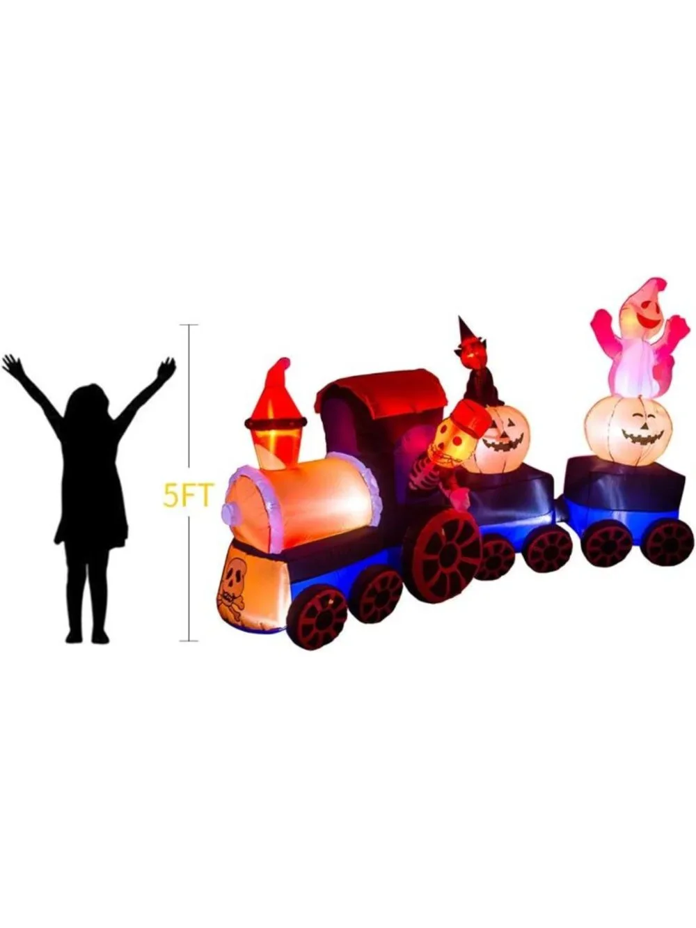 9ft Halloween Inflatable Train with Kittens, Ghosts & Pumpkins - Festive Decor